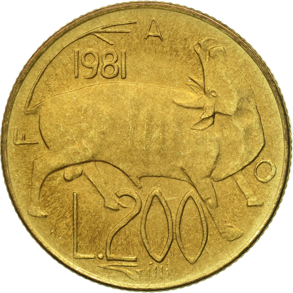 Coin, San Marino, 200 Lire, 1981, Rome, AU(55-58), Aluminum-Bronze, KM:123