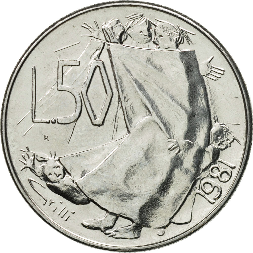 Coin, San Marino, 50 Lire, 1981, Rome, MS(65-70), Steel, KM:121