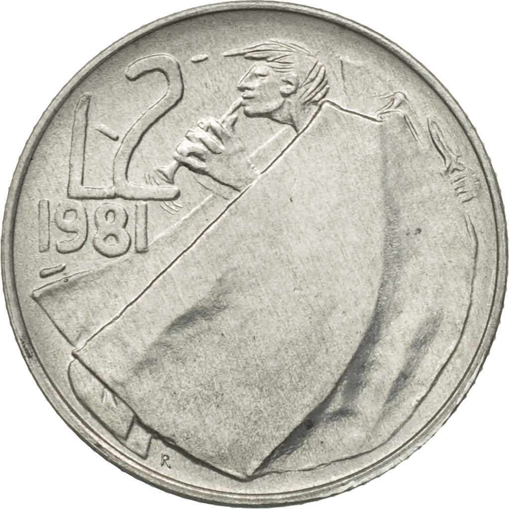 Coin, San Marino, 2 Lire, 1981, Rome, MS(63), Aluminum, KM:117