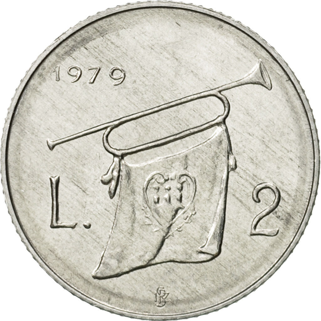 Coin, San Marino, 2 Lire, 1979, Rome, MS(65-70), Aluminum, KM:90