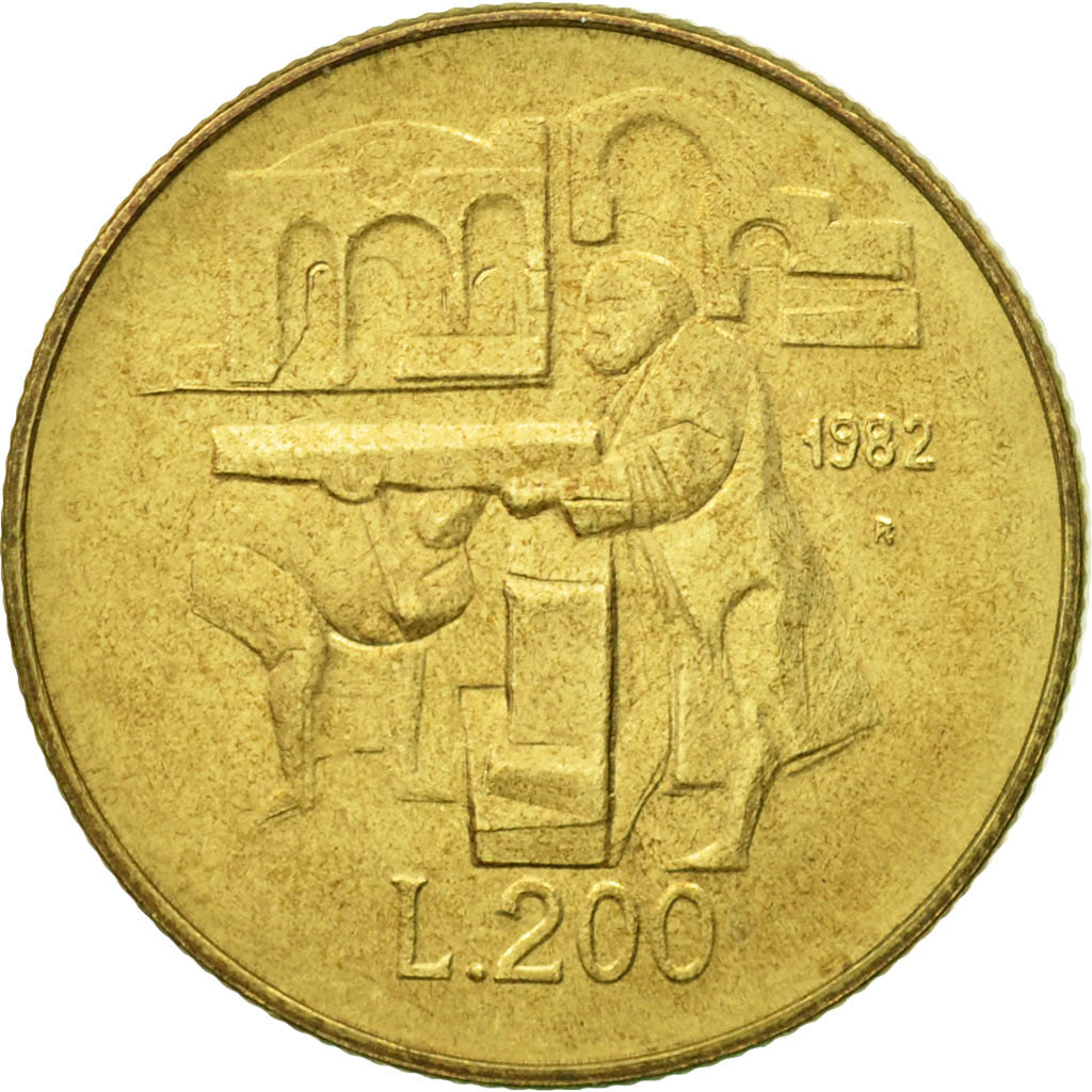 Coin, San Marino, 200 Lire, 1982, Rome, AU(50-53), Aluminum-Bronze, KM:138