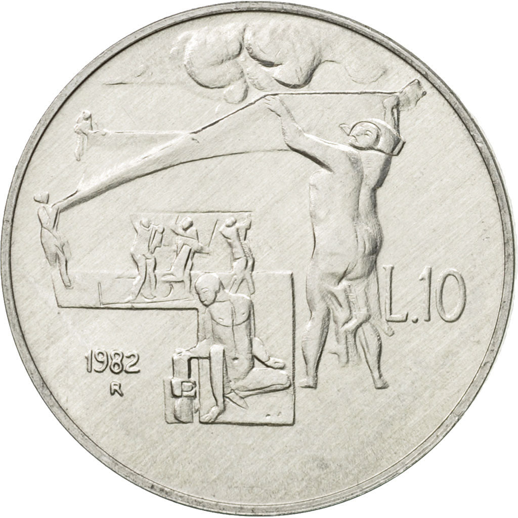 Coin, San Marino, 10 Lire, 1982, Rome, MS(65-70), Aluminum, KM:134