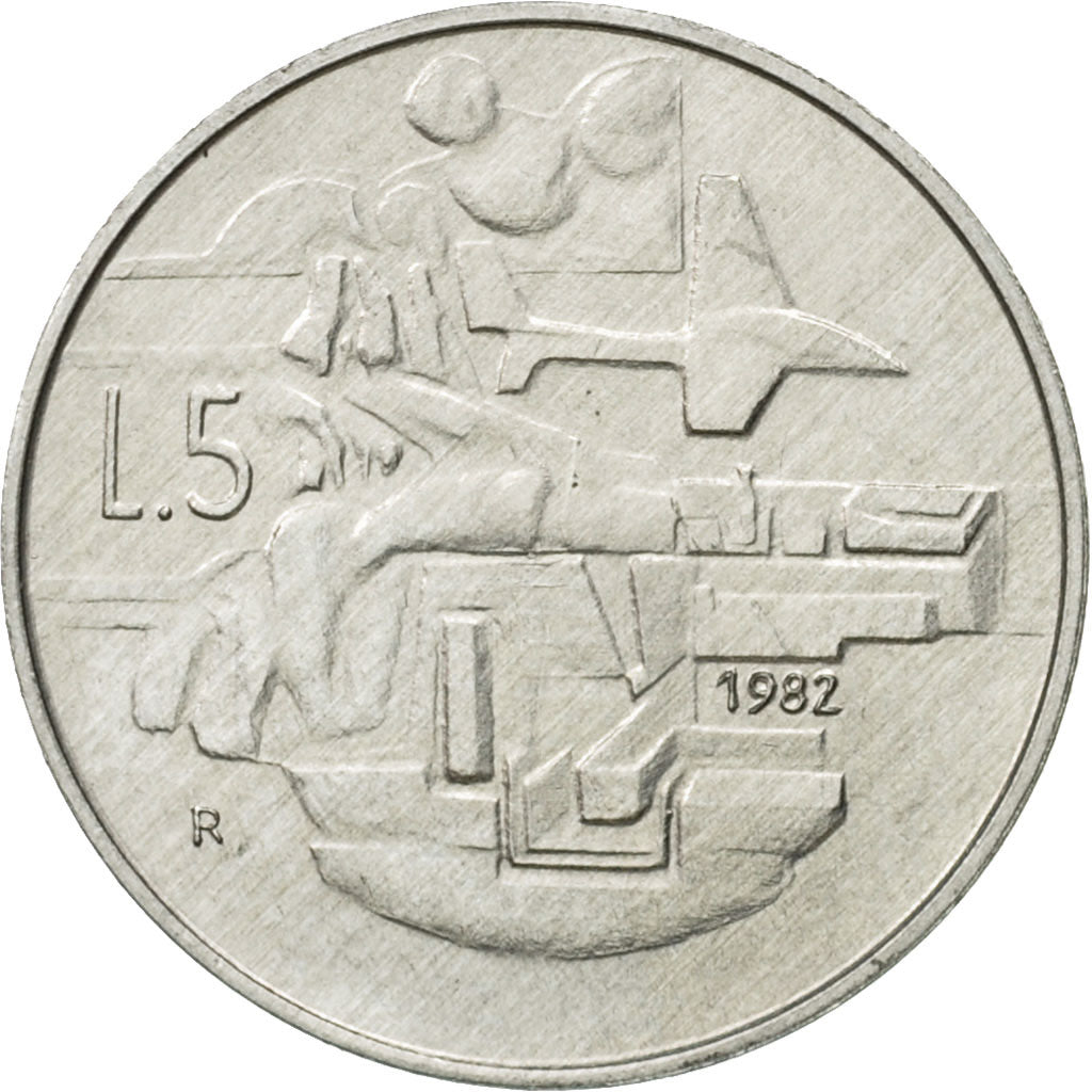 Coin, San Marino, 5 Lire, 1982, Rome, MS(65-70), Aluminum, KM:133