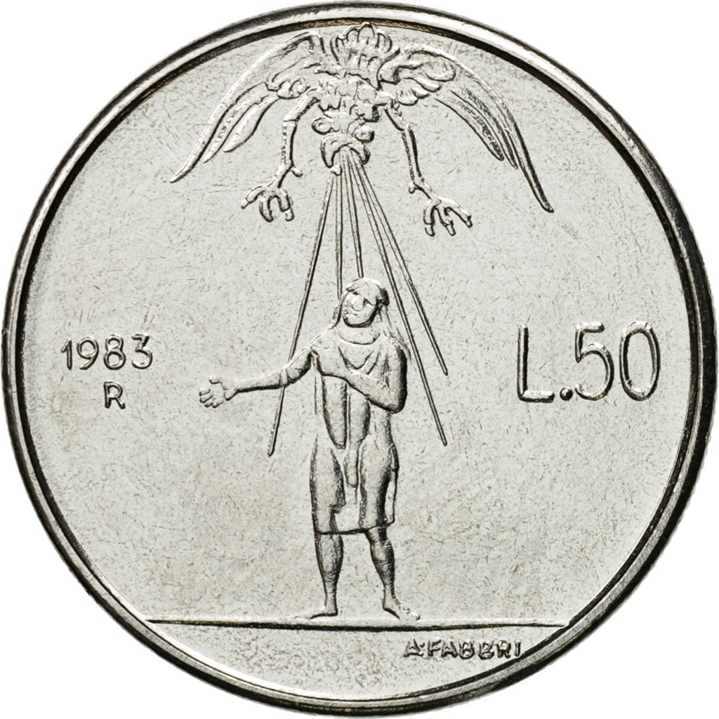 Coin, San Marino, 50 Lire, 1983, Rome, MS(65-70), Steel, KM:150