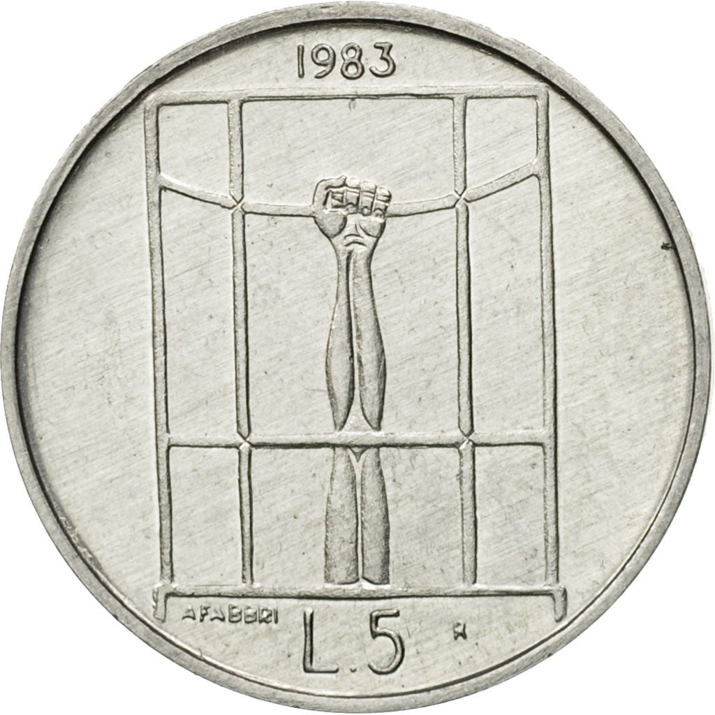Coin, San Marino, 5 Lire, 1983, Rome, MS(63), Aluminum, KM:147