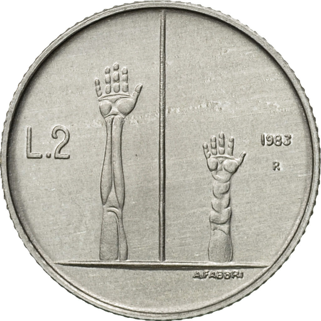 Coin, San Marino, 2 Lire, 1983, Rome, MS(63), Aluminum, KM:146