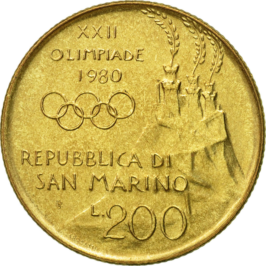Münze, San Marino, 200 Lire, 1980, Rome, UNZ, Aluminum-Bronze, KM:109