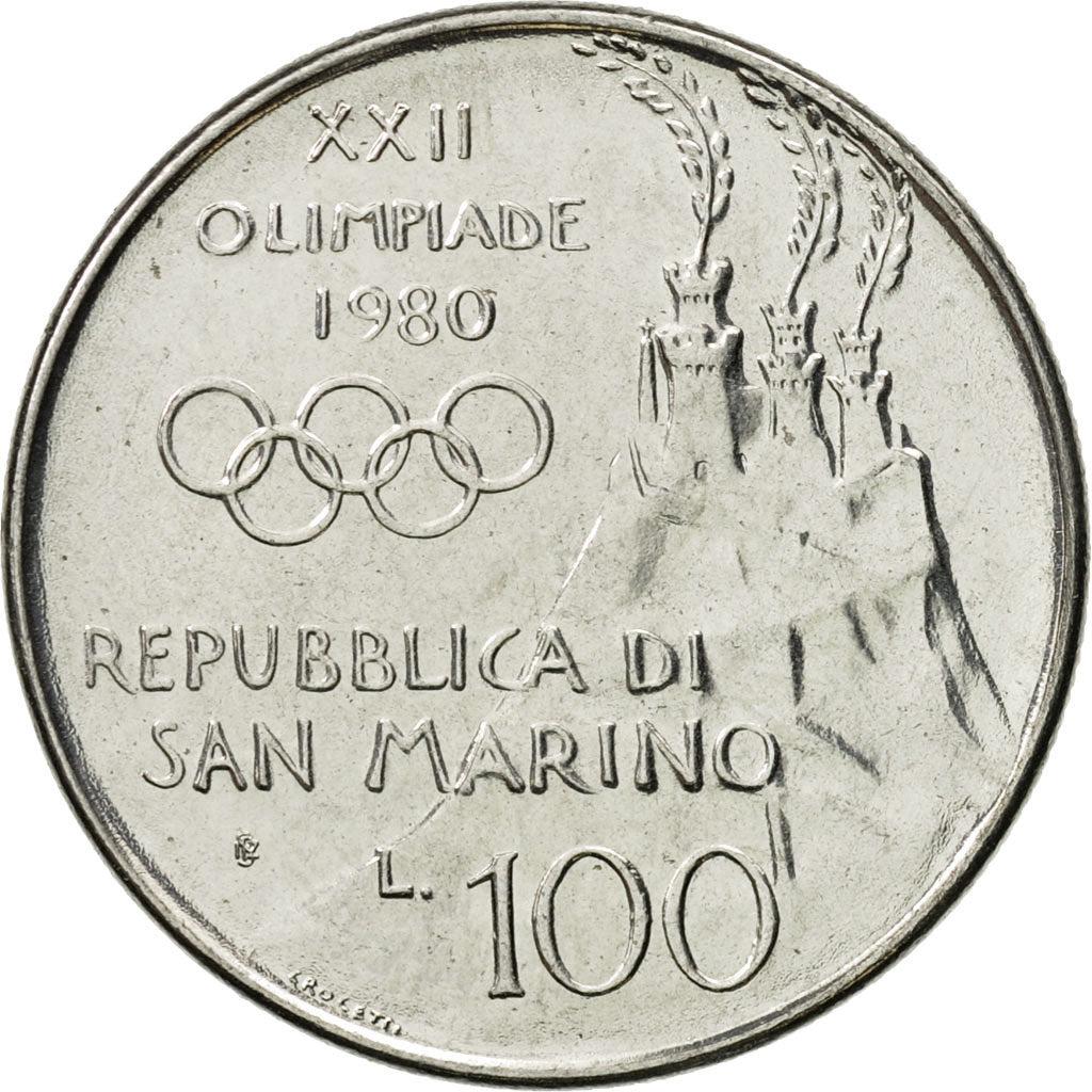 Coin, San Marino, 100 Lire, 1980, Rome, MS(63), Steel, KM:108
