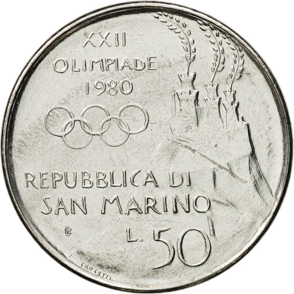 Moneta, San Marino, 50 Lire, 1980, Rome, SPL, Acciaio, KM:107