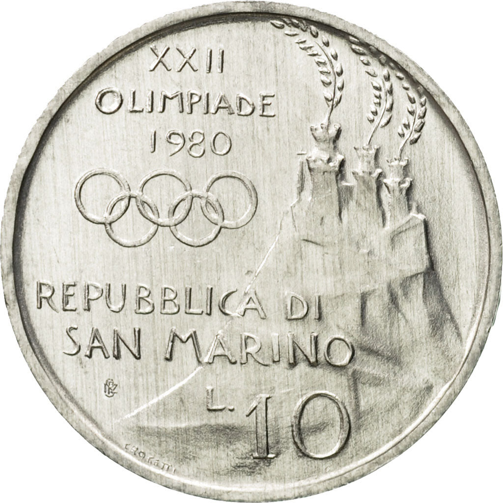 Moneta, San Marino, 10 Lire, 1980, Rome, SPL, Alluminio, KM:105