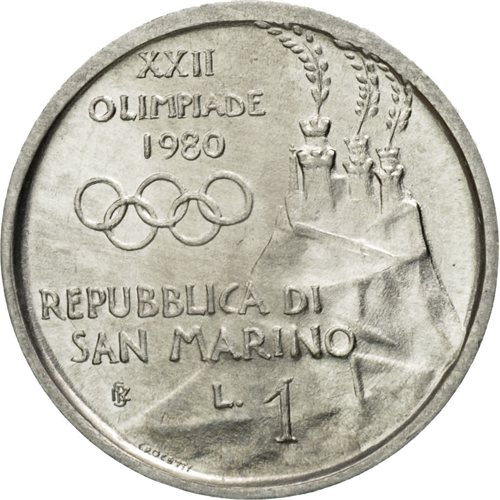Coin, San Marino, Lira, 1980, Rome, MS(63), Aluminum, KM:102