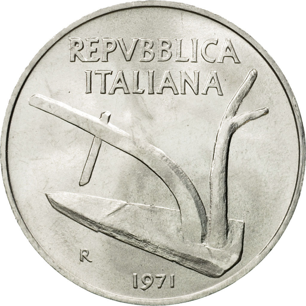 Coin, Italy, 10 Lire, 1971, Rome, MS(63), Aluminum, KM:93