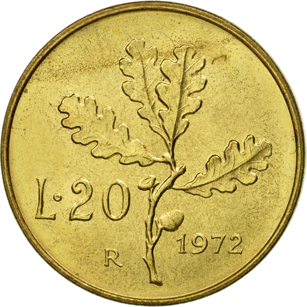 Coin, Italy, 20 Lire, 1972, Rome, MS(63), Aluminum-Bronze, KM:97.2