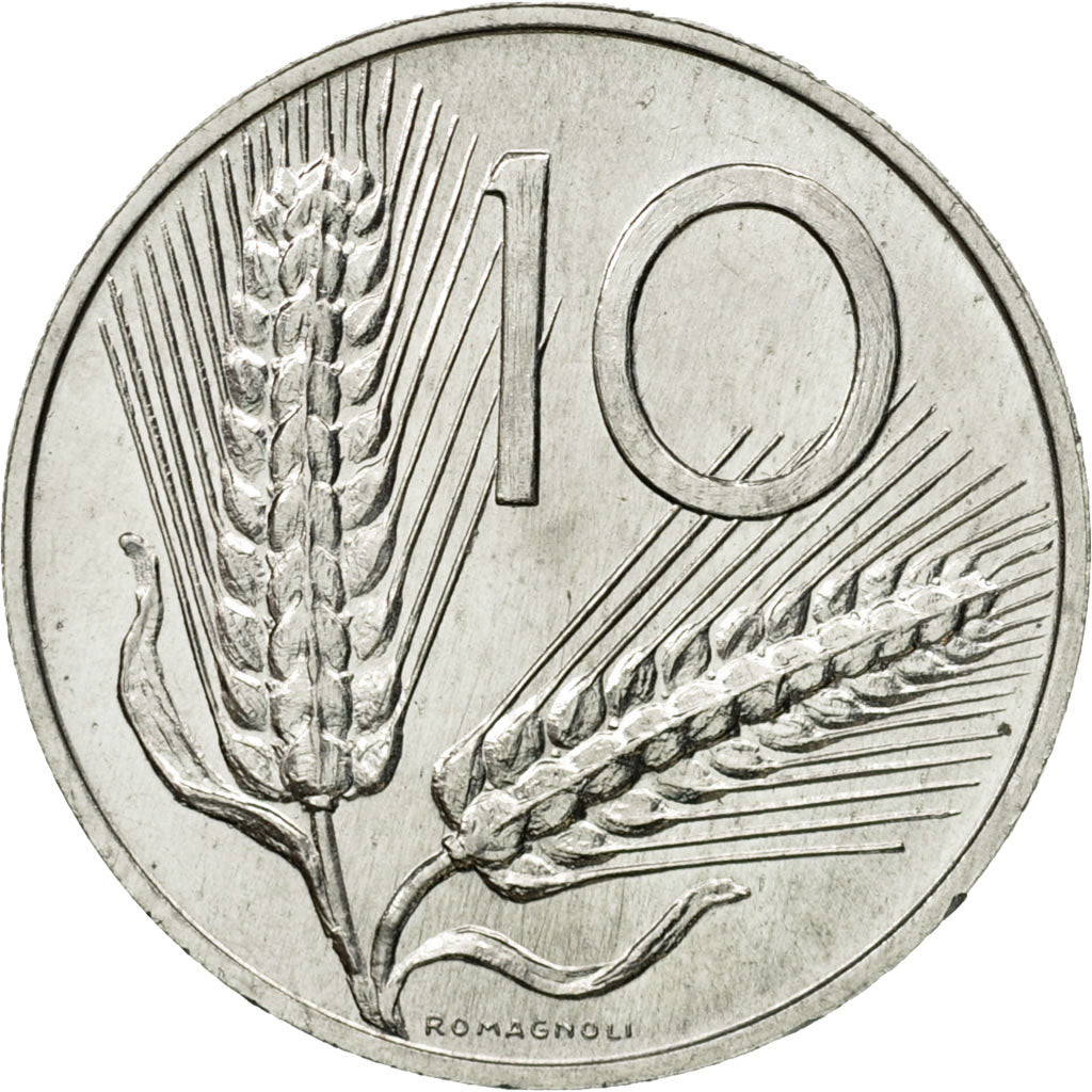 Coin, Italy, 10 Lire, 1972, Rome, MS(60-62), Aluminum, KM:93