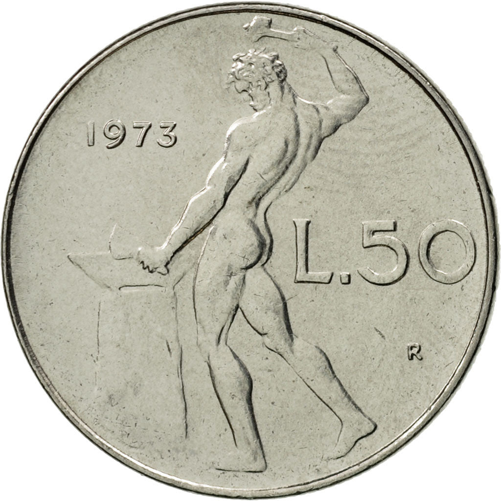 Coin, Italy, 50 Lire, 1973, Rome, MS(65-70), Stainless Steel, KM:95.1