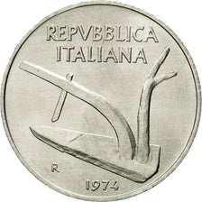Coin, Italy, 10 Lire, 1974, Rome, MS(60-62), Aluminum, KM:93