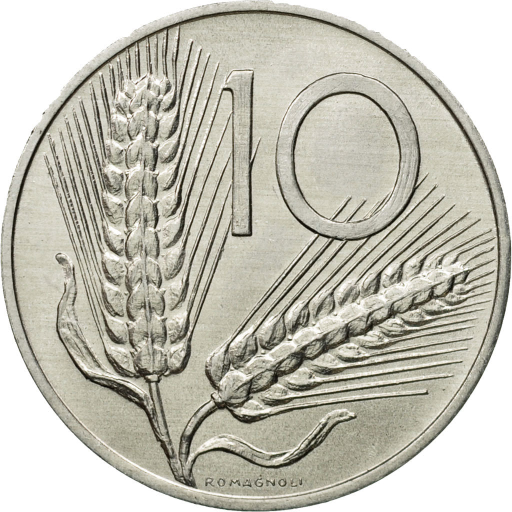 Coin, Italy, 10 Lire, 1974, Rome, MS(60-62), Aluminum, KM:93