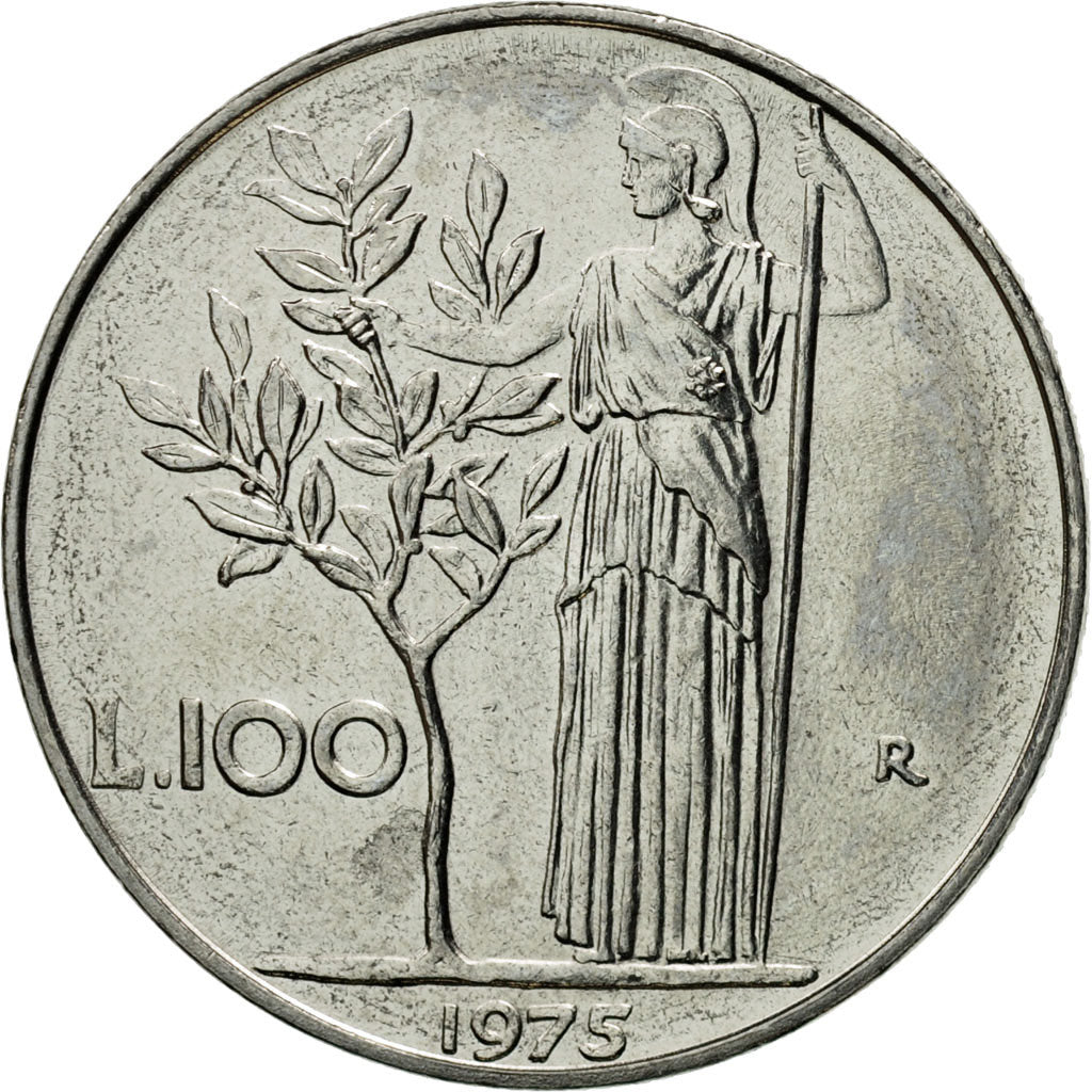 Coin, Italy, 100 Lire, 1975, Rome, MS(63), Stainless Steel, KM:96.1