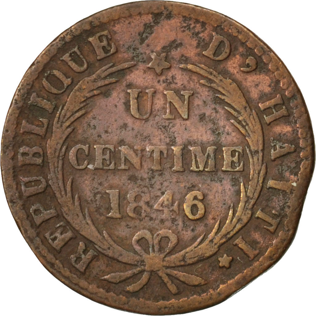 HAITI, Centime, 1846, KM #25.1, VF(20-25), Copper, 21, 2.47