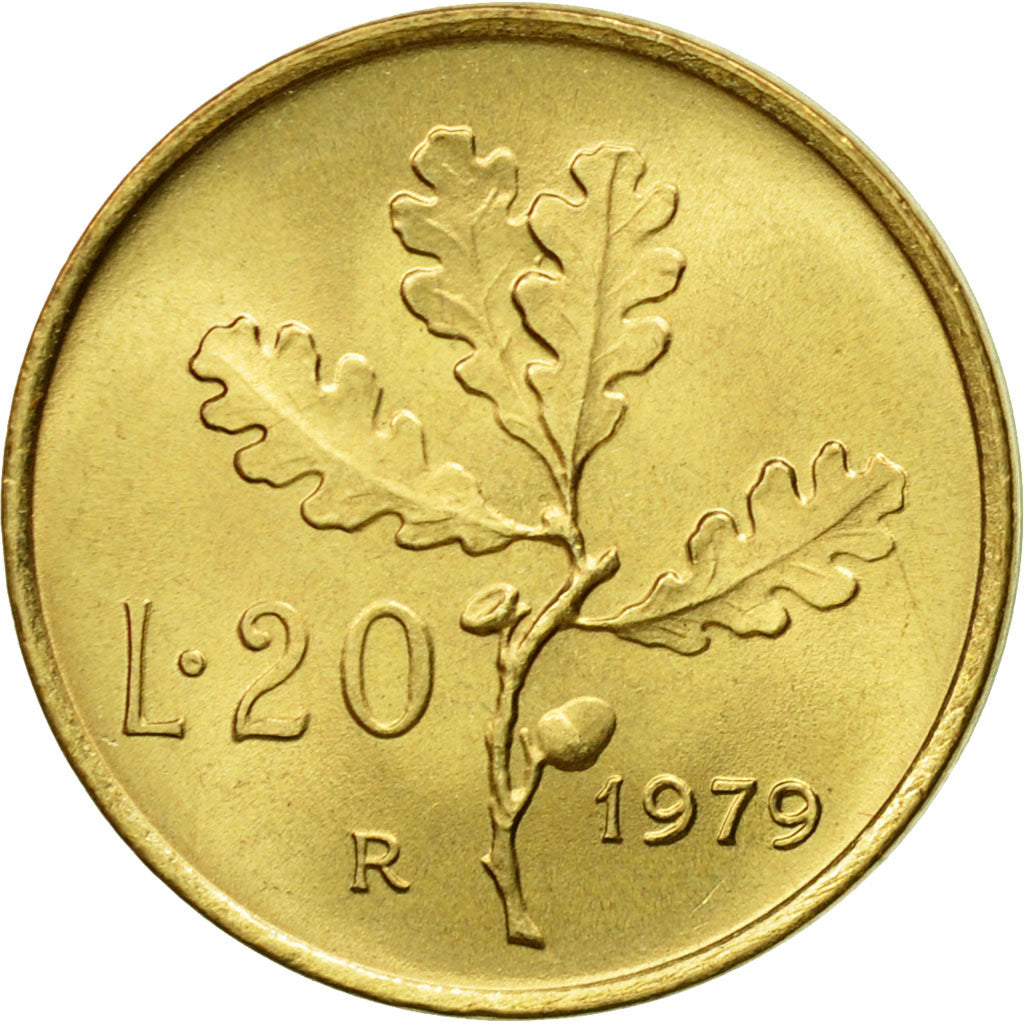 Coin, Italy, 20 Lire, 1979, Rome, MS(63), Aluminum-Bronze, KM:97.2