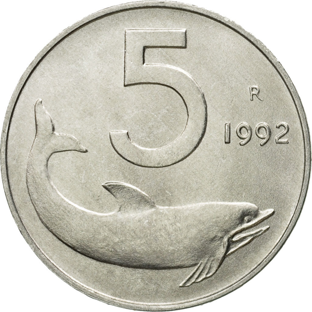 Coin, Italy, 5 Lire, 1992, Rome, MS(60-62), Aluminum, KM:92