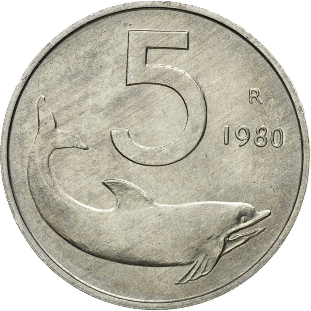 Monnaie, Italie, 5 Lire, 1980, Rome, TTB, Aluminium, KM:92