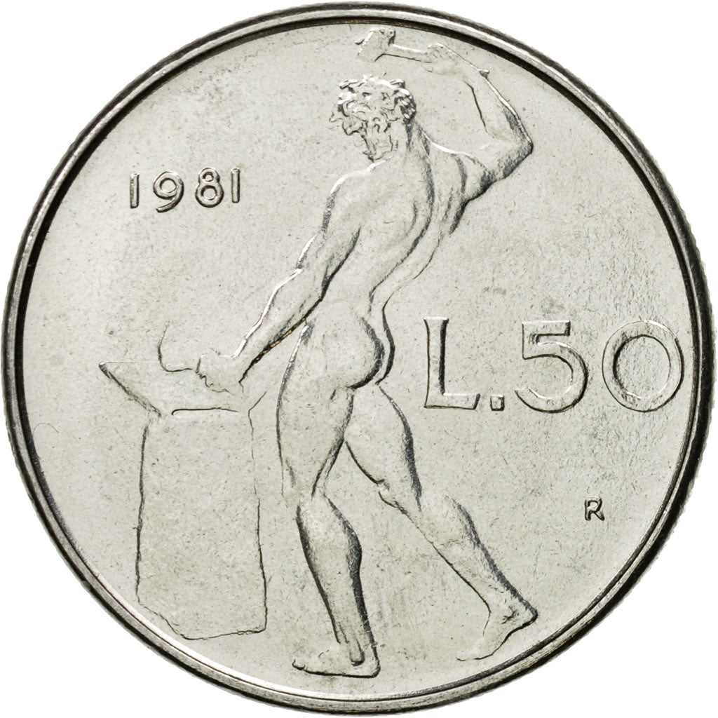 Coin, Italy, 50 Lire, 1981, Rome, MS(63), Stainless Steel, KM:95.1