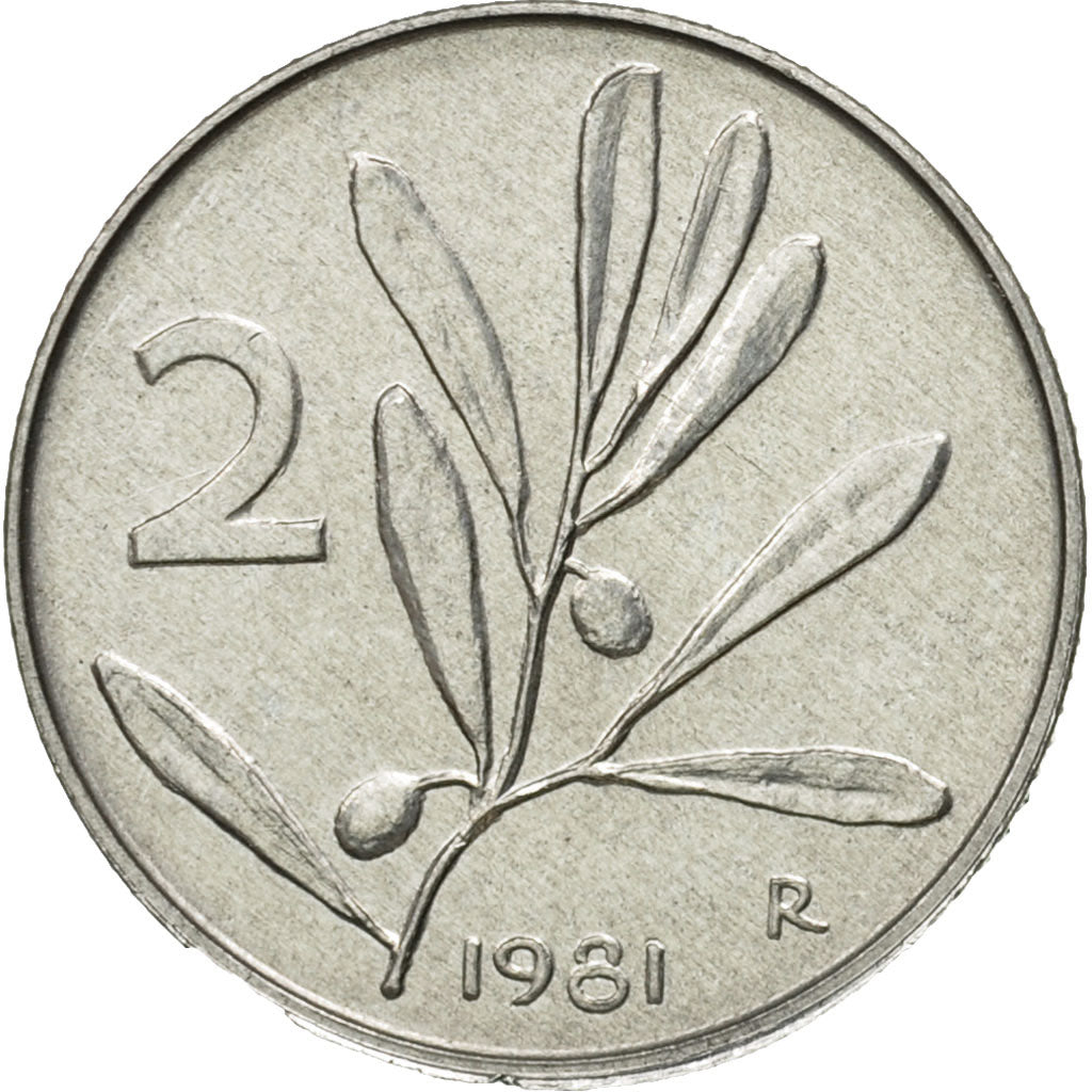 Coin, Italy, 2 Lire, 1981, Rome, AU(55-58), Aluminum, KM:94