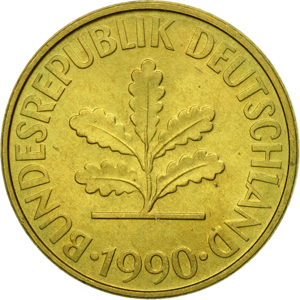 Münze, Bundesrepublik Deutschland, 10 Pfennig, 1990, Berlin, SS, Brass Clad