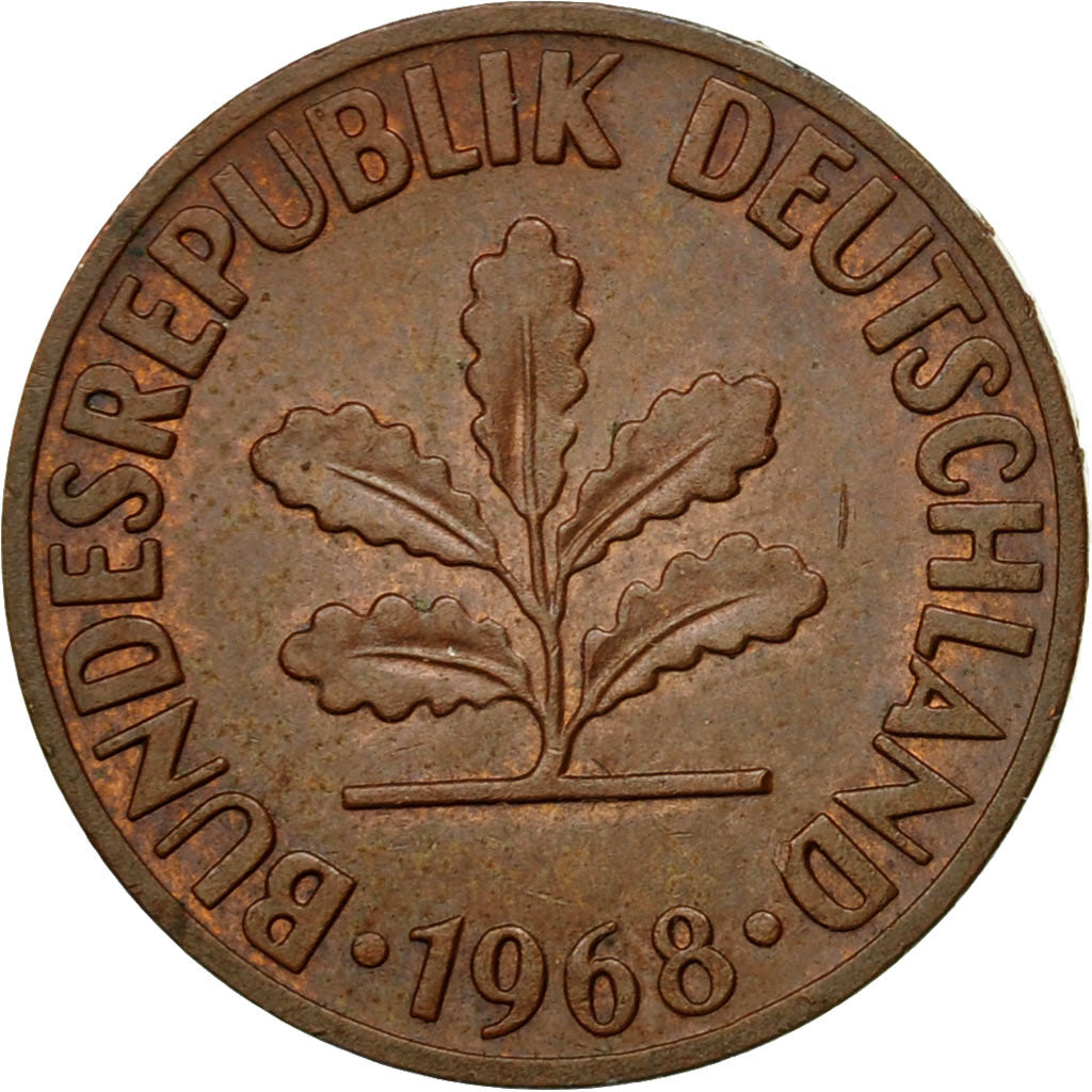 Coin, GERMANY - FEDERAL REPUBLIC, 2 Pfennig, 1968, Stuttgart, EF(40-45), Copper