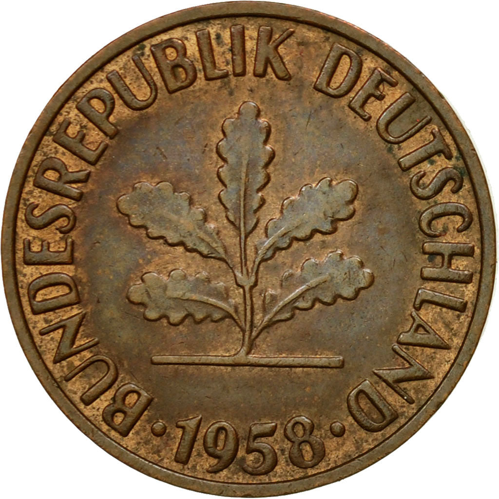 Coin, GERMANY - FEDERAL REPUBLIC, 2 Pfennig, 1958, Stuttgart, EF(40-45), Bronze