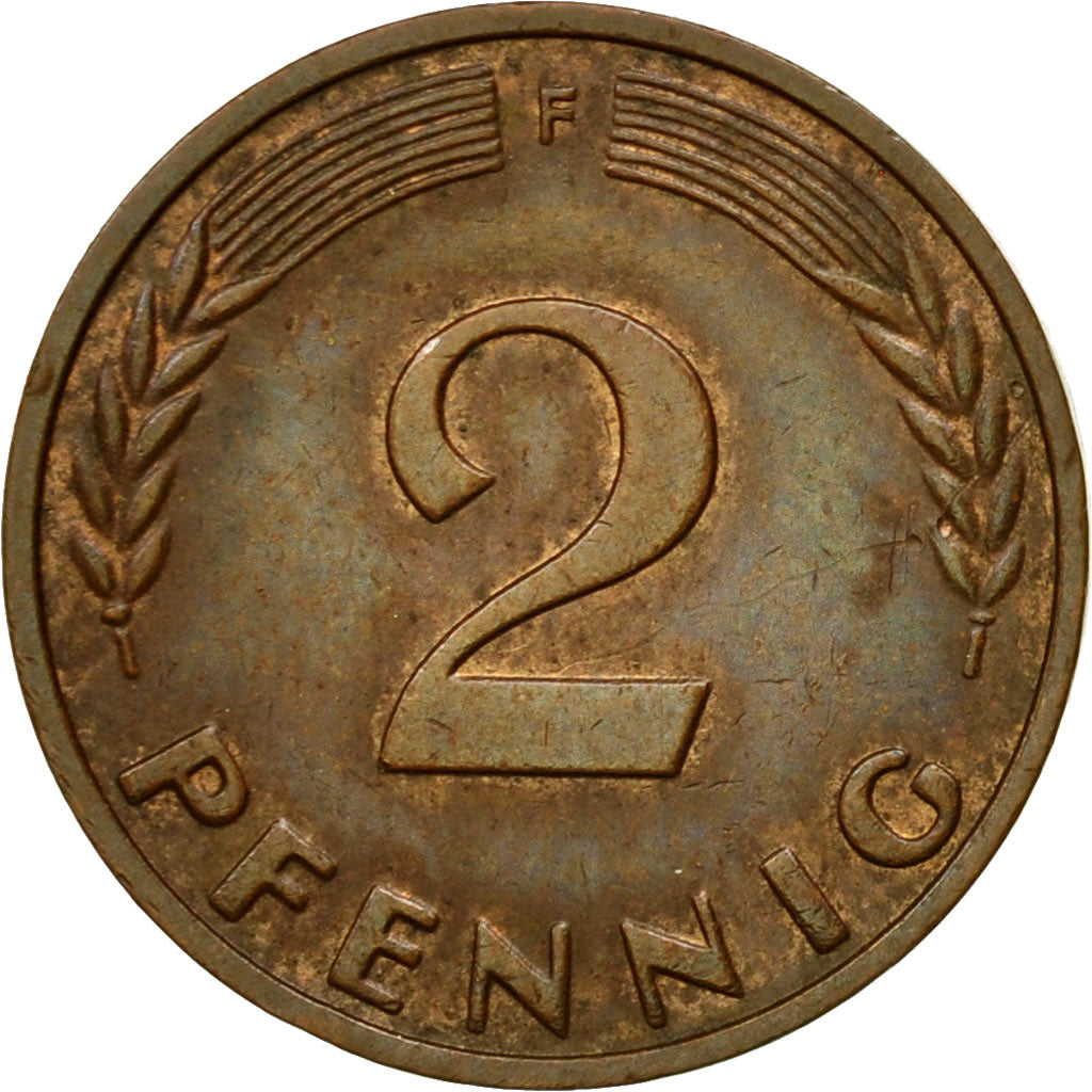 Coin, GERMANY - FEDERAL REPUBLIC, 2 Pfennig, 1958, Stuttgart, EF(40-45), Bronze