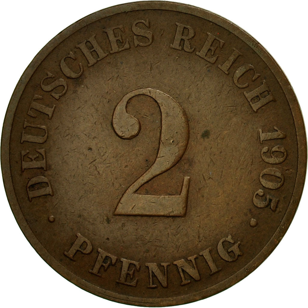 Coin, GERMANY - EMPIRE, Wilhelm II, 2 Pfennig, 1905, Hambourg, VF(30-35)