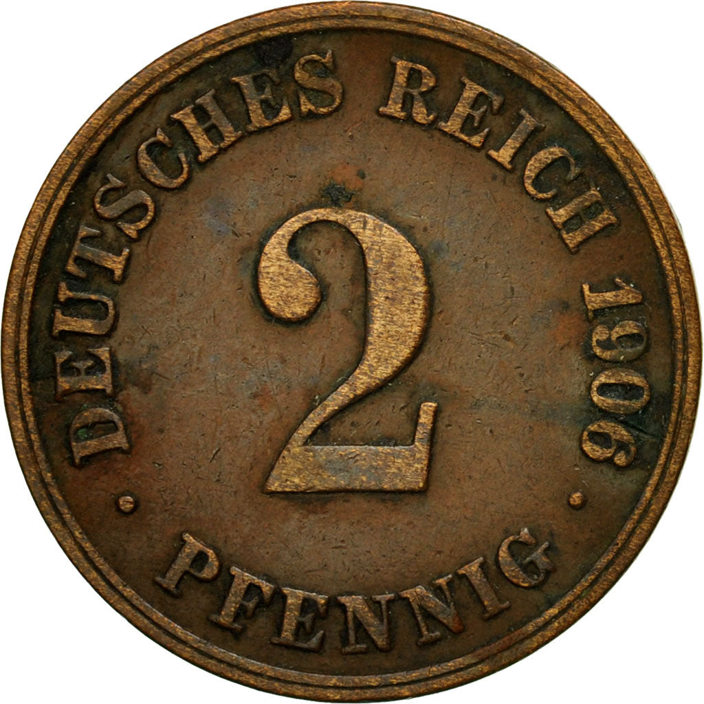 Coin, GERMANY - EMPIRE, Wilhelm II, 2 Pfennig, 1906, Munich, VF(30-35), Copper