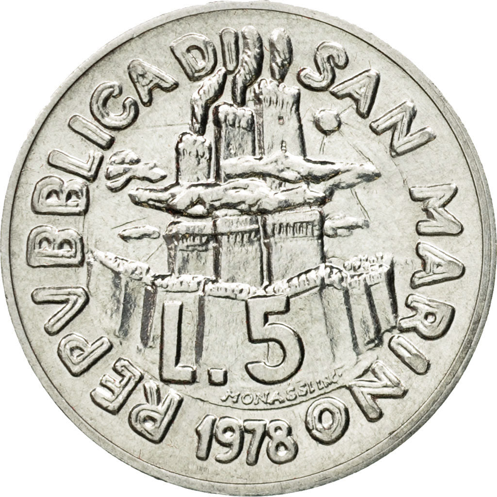 Coin, San Marino, 5 Lire, 1978, Rome, MS(60-62), Aluminum, KM:78