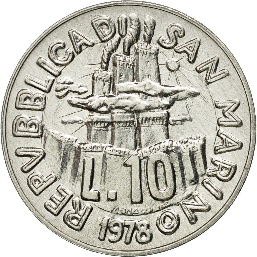 Coin, San Marino, 10 Lire, 1978, Rome, MS(60-62), Aluminum, KM:79