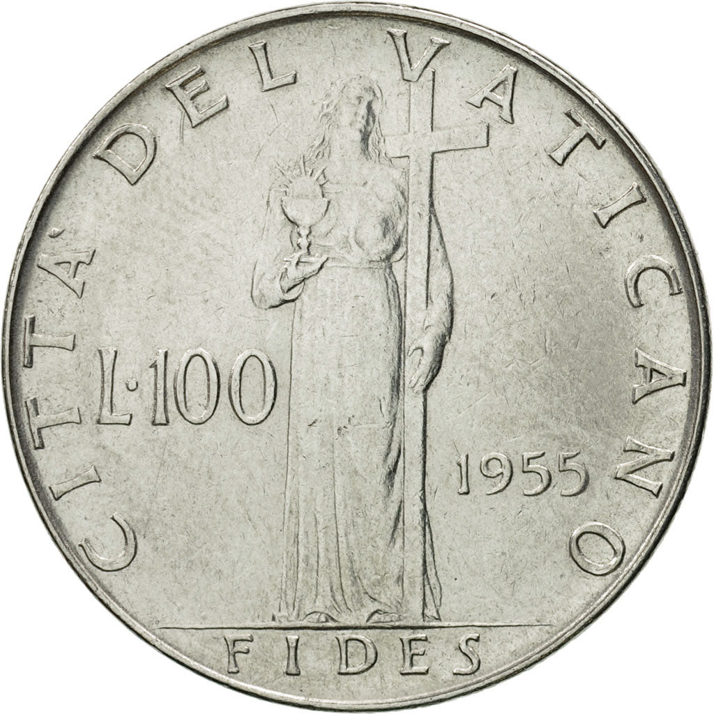 Coin, VATICAN CITY, Pius XII, 100 Lire, 1955, Roma, AU(55-58), Stainless Steel