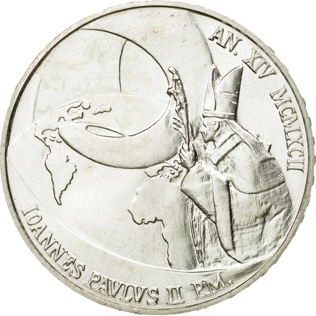 Münze, Vatikanstadt, John Paul II, 500 Lire, 1992, Roma, UNZ, Silber, KM:235