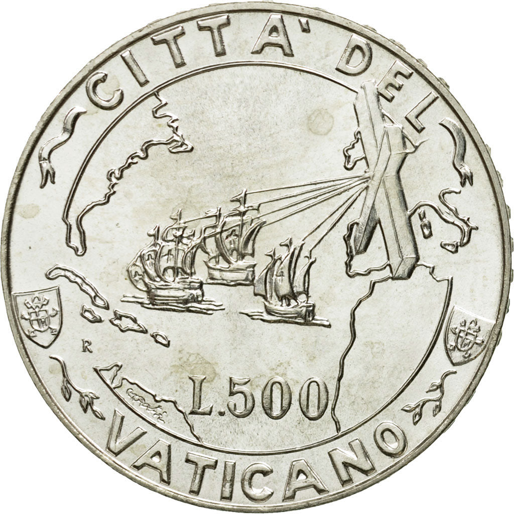 Münze, Vatikanstadt, John Paul II, 500 Lire, 1992, Roma, UNZ, Silber, KM:235