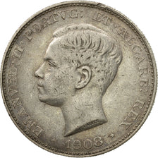 Coin, Portugal, Manuel II, 500 Reis, 1908, EF(40-45), Silver, KM:547