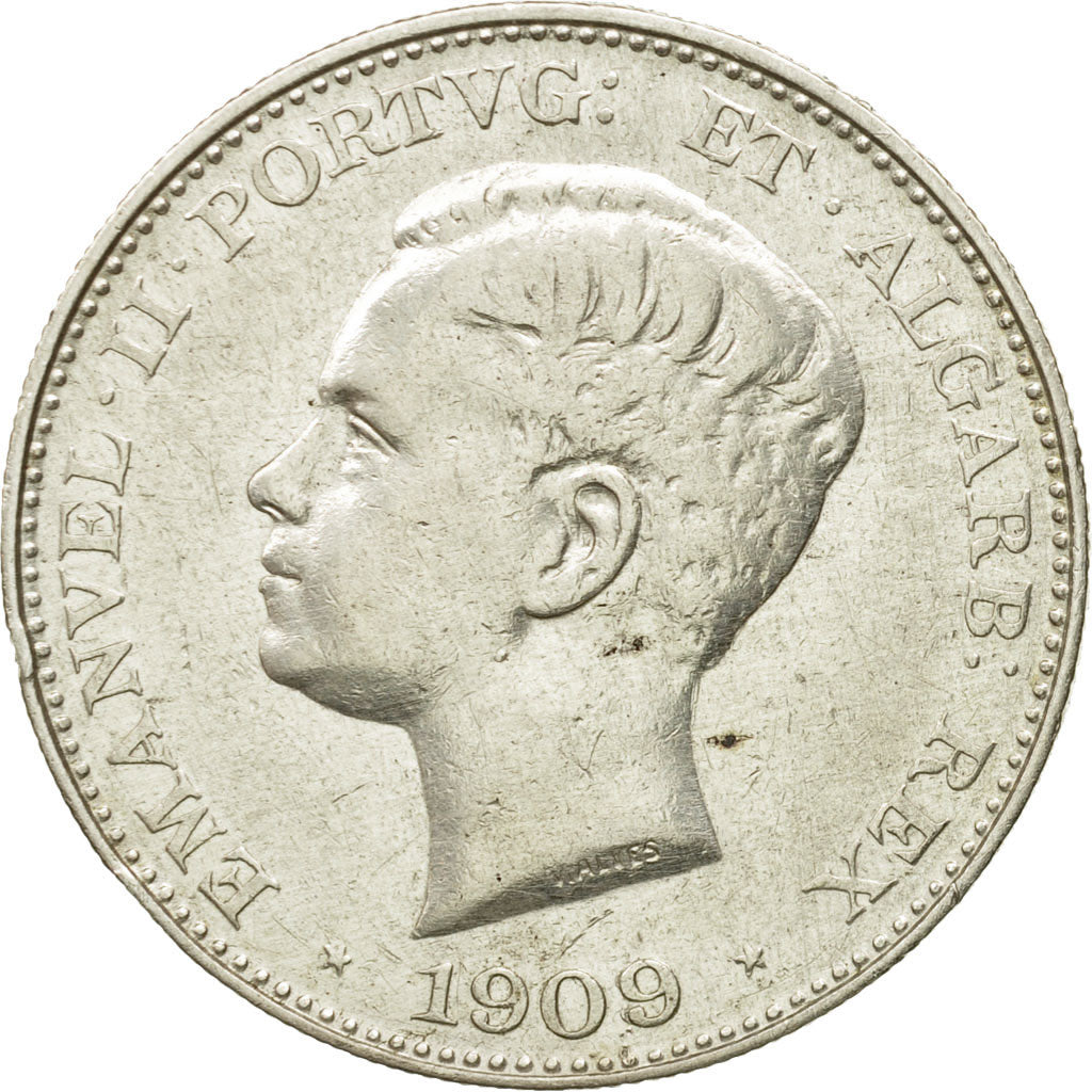 Coin, Portugal, Manuel II, 500 Reis, 1909, EF(40-45), Silver, KM:547