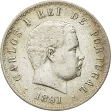 Moneda, Portugal, Carlos I, 500 Reis, 1891, MBC, Plata, KM:535
