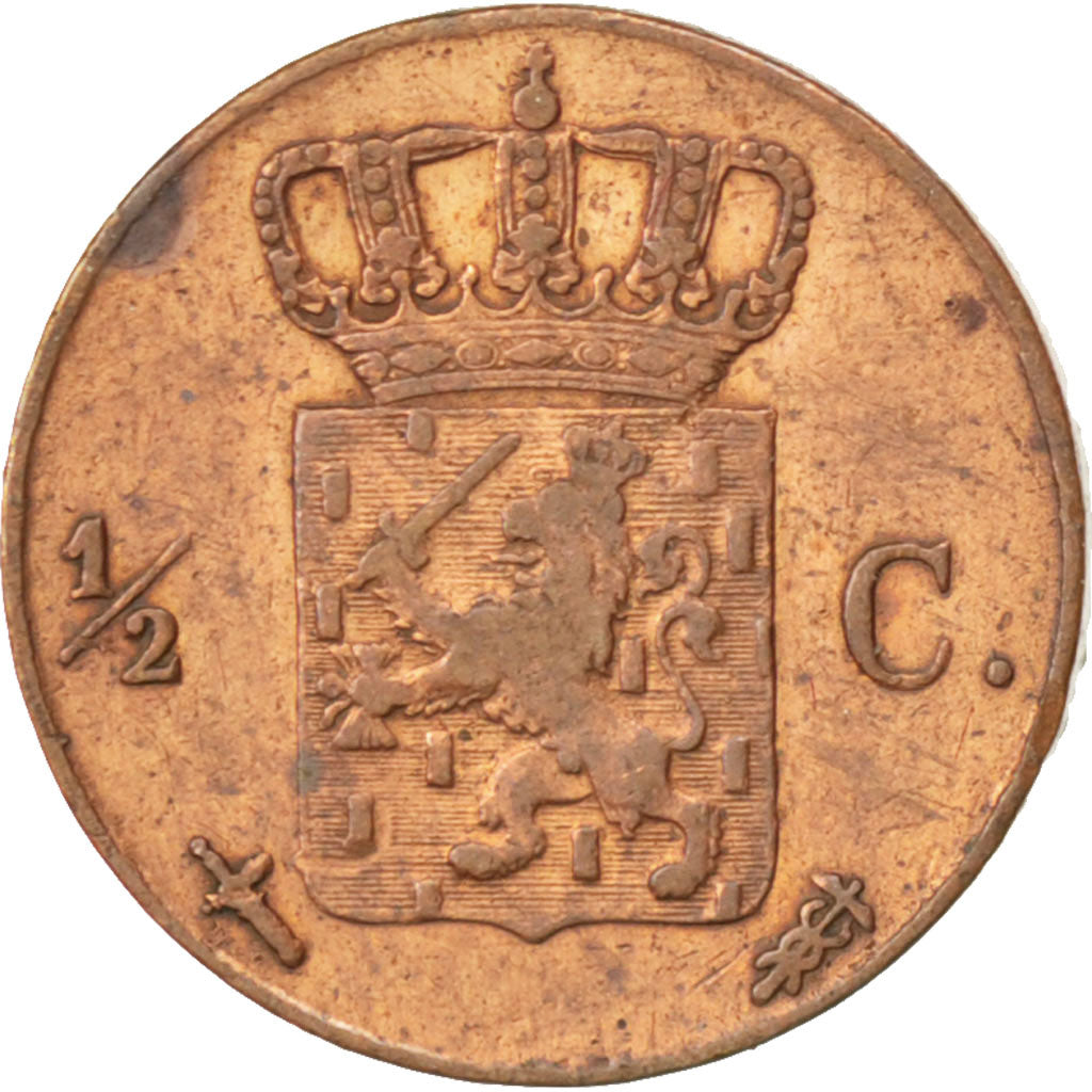 NETHERLANDS, 1/2 Cent, 1872, KM #90, EF(40-45), Copper, 16, 1.90