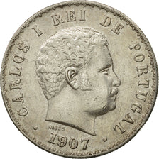Moneda, Portugal, Carlos I, 500 Reis, 1907, MBC, Plata, KM:535