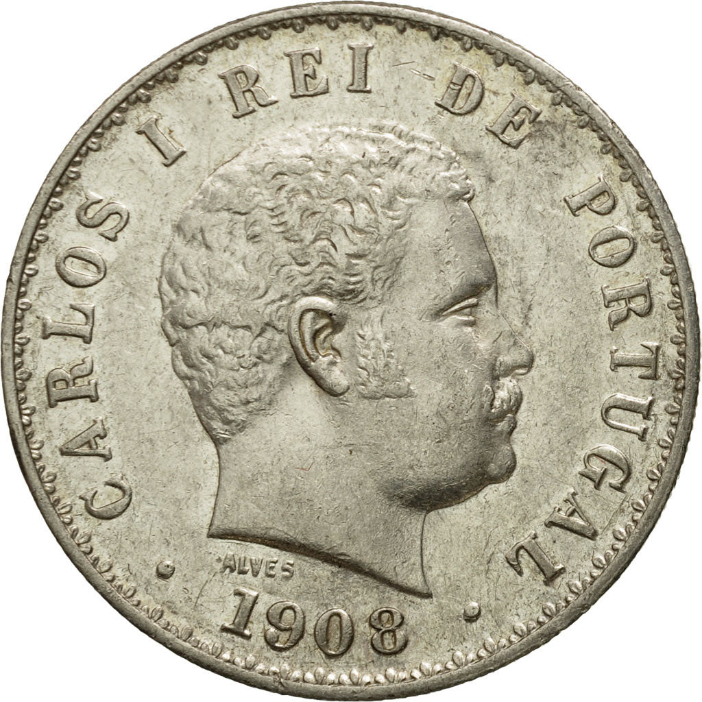 Coin, Portugal, Carlos I, 500 Reis, 1908, EF(40-45), Silver, KM:535