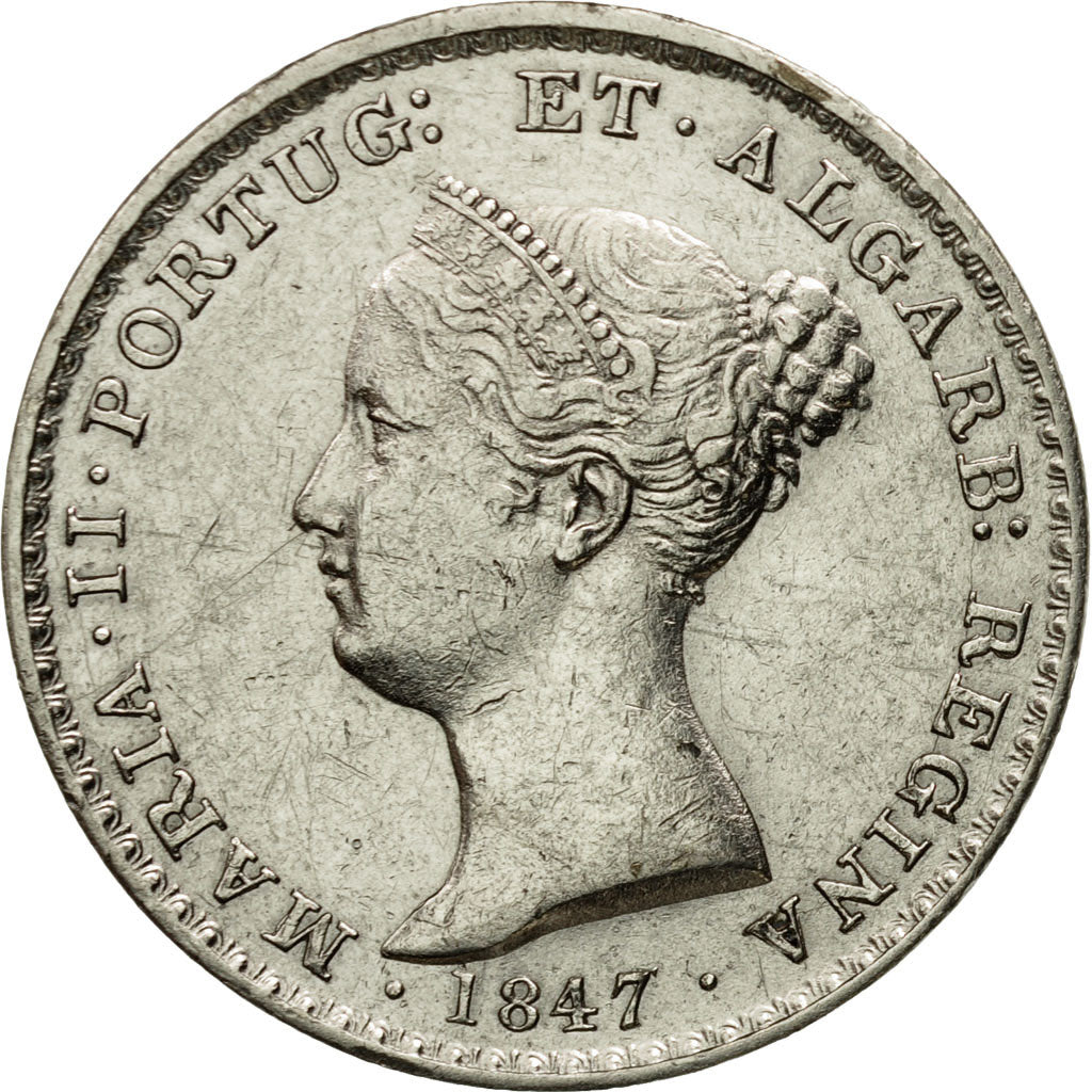 Moneda, Portugal, Maria II, 500 Reis, 1847, MBC+, Plata, KM:471