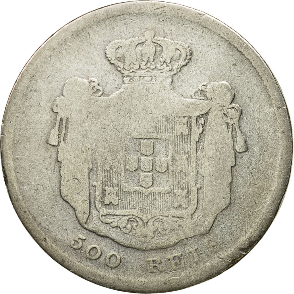 Moneda, Portugal, Pedro V, 500 Reis, 1855, BC, Plata, KM:494