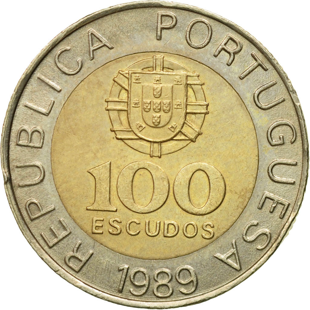 Coin, Portugal, 100 Escudos, 1989, AU(50-53), Bi-Metallic, KM:645.2