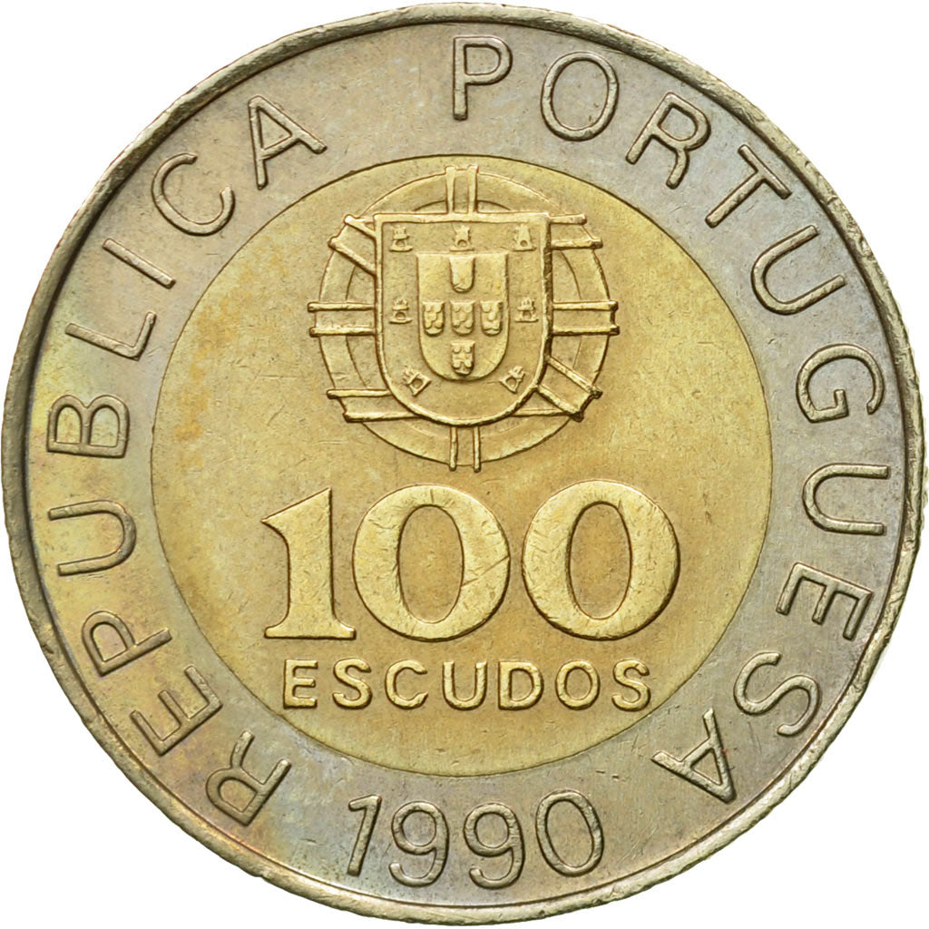 Moneda, Portugal, 100 Escudos, 1990, MBC+, Bimetálico, KM:645.2