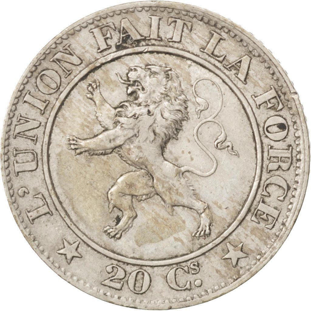 BELGIUM, 20 Centimes, 1861, KM #20, EF(40-45), Copper-Nickel, 7.17